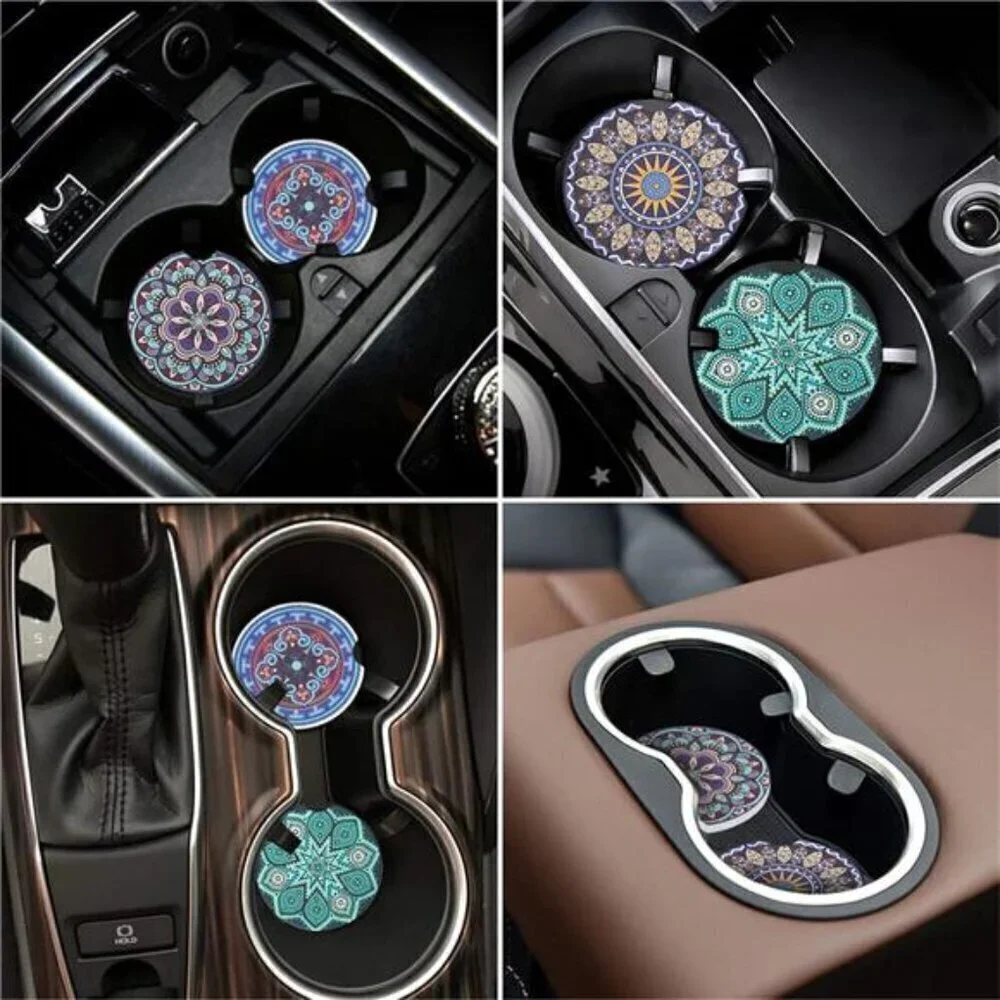 Car Cup Coasters Decorative Design 4-Pack Cup Holder Anti Slip Rubber Vehicle